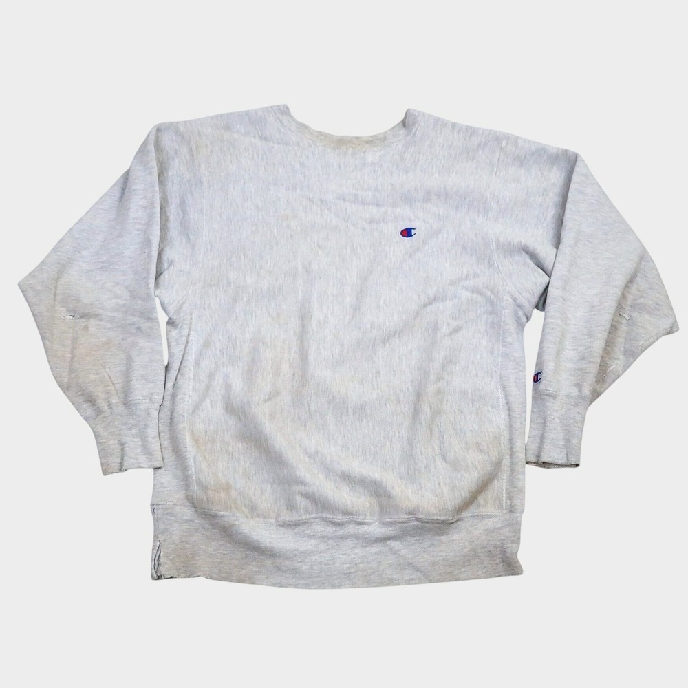 Vintage Champion Reverse Weave Blank Sweatshirt Mens L Gray Distressed Thrashed